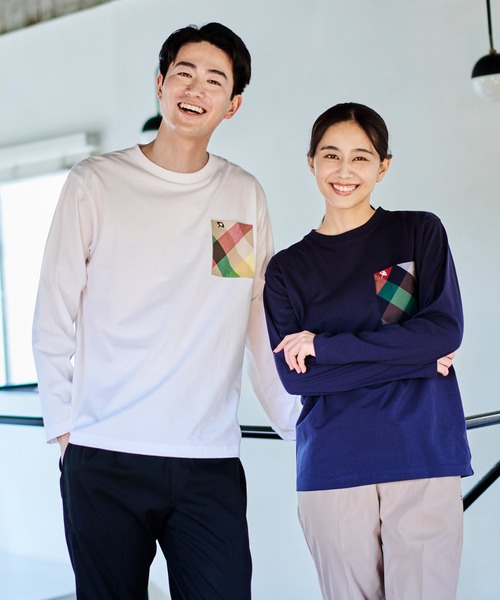 Arnold Palmer（アーノルドパーマー）の「パーマーチェック ポケット シェア ロングスリーブ Tシャツ（Tシャツ/カットソー・レディース・ホワイト/ネイビー・L/LL/S/M/XS）」の2枚目の写真
