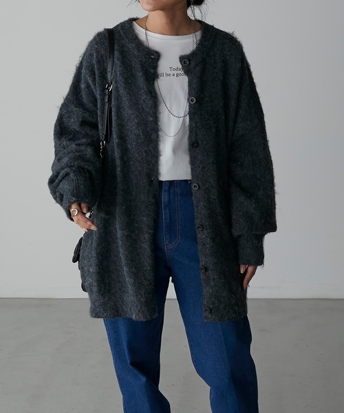 Anss.me（アンスミー）の「【Anss.me】ミックス起毛ニット前後２WAYカーディガン（カーディガン/ボレロ・レディース・チャコールグレー/アイボリー/ブラック/ベージュ・FREE）」の6枚目の写真