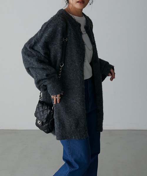 Anss.me（アンスミー）の「【Anss.me】ミックス起毛ニット前後２WAYカーディガン（カーディガン/ボレロ・レディース・チャコールグレー/アイボリー/ブラック/ベージュ・FREE）」の7枚目の写真