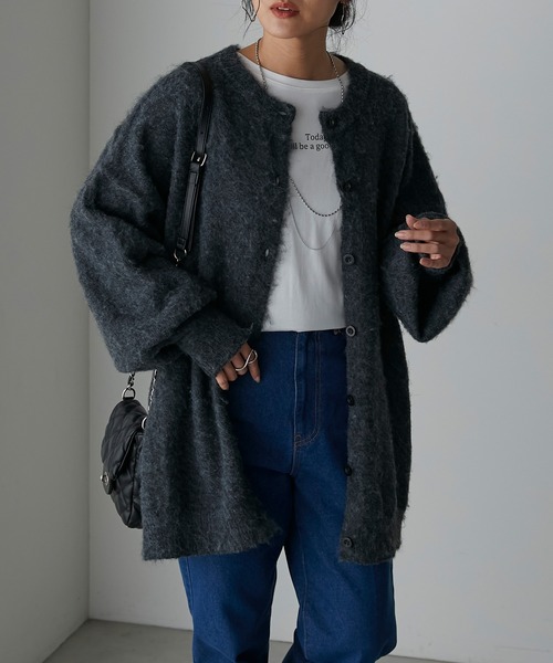 Anss.me（アンスミー）の「【Anss.me】ミックス起毛ニット前後２WAYカーディガン（カーディガン/ボレロ・レディース・チャコールグレー/アイボリー/ブラック/ベージュ・FREE）」の9枚目の写真