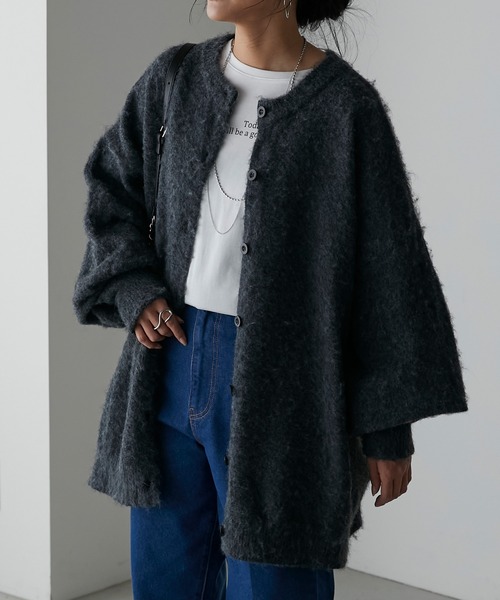 Anss.me（アンスミー）の「【Anss.me】ミックス起毛ニット前後２WAYカーディガン（カーディガン/ボレロ・レディース・チャコールグレー/アイボリー/ブラック/ベージュ・FREE）」の16枚目の写真