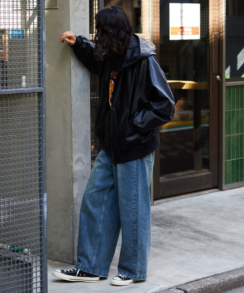 FREAK'S STORE（フリークスストア）の「FREAK’S STORE/フリークスストア フェイクレザー パーカー/フルジップ（ブルゾン・メンズ・ブラック・MEDIUM/LARGE）」の8枚目の写真