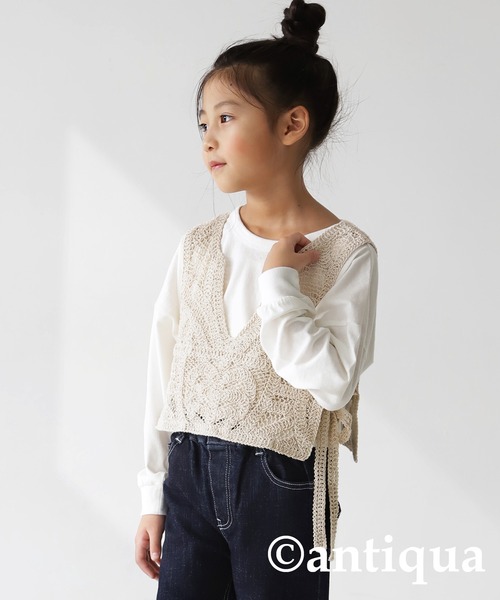 antiqua（アンティカ）の「綿100％かぎ針編みベスト（ベスト・キッズ・ベージュ/ブラック・S/M）」の17枚目の写真