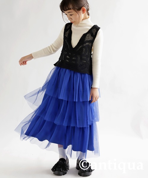 antiqua（アンティカ）の「綿100％かぎ針編みベスト（ベスト・キッズ・ベージュ/ブラック・S/M）」の7枚目の写真