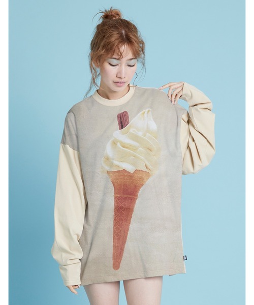 Little sunny bite(リトルサニーバイト)の「【8】【Little sunny bite 】luke stephenson x little sunny bite Ice cream long tee(Tシャツ/カットソー・レディース・ベージュ/ホワイト・SMALL)」の2枚目の写真