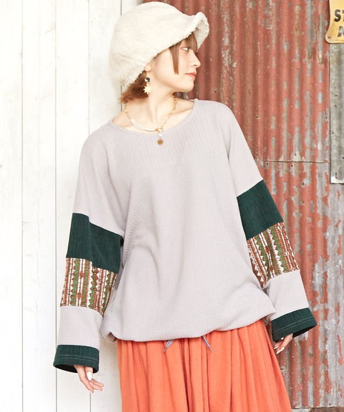 チャイハネ（チャイハネ）の「【チャイハネ】ネイリアパッチワークトップス（その他トップス・レディース・ブラック/ベージュ/グレー/グリーン/ブラウン/ライトグレー・FREE）」の3枚目の写真