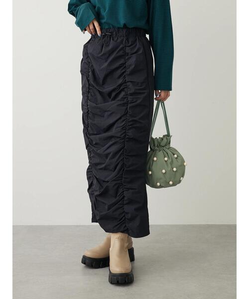 RAY CASSIN FAVORI（レイカズンフェバリ）の「・RAY　CASSIN　フロントギャザーナロースカート（スカート・レディース・ブラック/カーキ・FREE）」の3枚目の写真