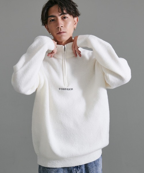 CONVERSE(コンバース)の「『CONVERSE/コンバース』ダブルジャガードハーフジップセーター(ニット/セーター・メンズ・オフホワイト/ブラック・XL/L/M)」の2枚目の写真
