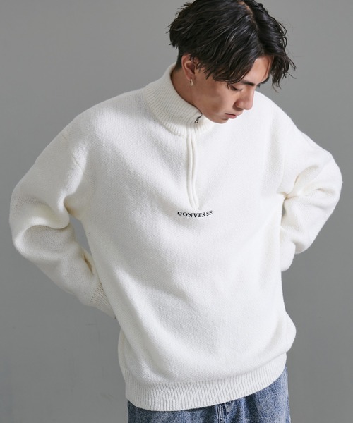 CONVERSE(コンバース)の「『CONVERSE/コンバース』ダブルジャガードハーフジップセーター(ニット/セーター・メンズ・オフホワイト/ブラック・XL/L/M)」の3枚目の写真