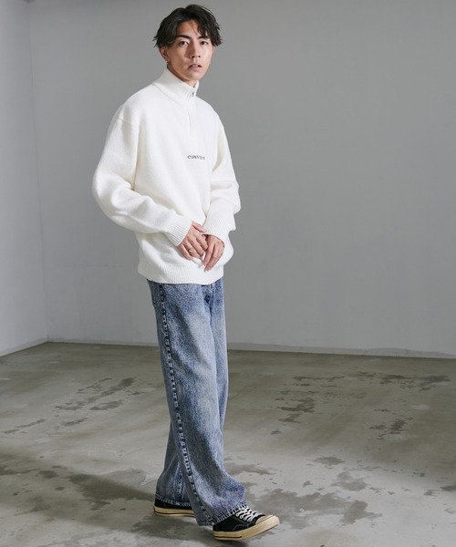 CONVERSE(コンバース)の「『CONVERSE/コンバース』ダブルジャガードハーフジップセーター(ニット/セーター・メンズ・オフホワイト/ブラック・XL/L/M)」の5枚目の写真
