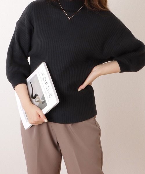 Lace Ladies(レースレディース)の「ボトルネック5分袖リブニットボリューム袖プルオーバー(ニット/セーター・レディース・ブラック/アイボリー/パープル/グレー・S/FREE)」の5枚目の写真