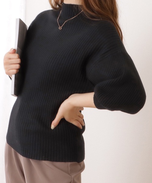 Lace Ladies(レースレディース)の「ボトルネック5分袖リブニットボリューム袖プルオーバー(ニット/セーター・レディース・ブラック/アイボリー/パープル/グレー・S/FREE)」の8枚目の写真