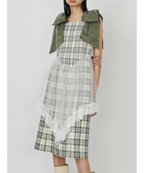 パメオポーズ VEILED DRESS リボン チェック チュール F PAMEO POSE（パメオポーズ）の「Veiled Dress（ワンピース）」 - WEAR