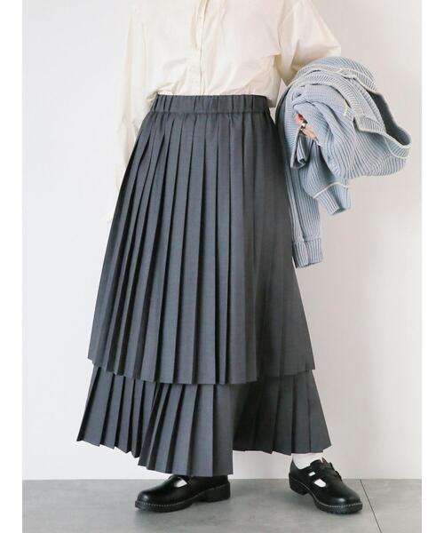 ehka sopo（エヘカソポ）の「ティアードプリーツスカート（スカート・レディース・チャコールグレー/ブラック/ベージュ・F）」の3枚目の写真