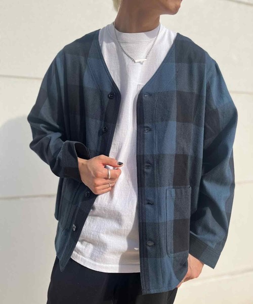 BIG MIKE(ビッグマイク)の「BIG MIKE(ビッグマイク)ヘビーフランネル カーディガン 102336122(シャツ/ブラウス・メンズ・ブルー系その他/ネイビー×ホワイト・L/M)」の2枚目の写真