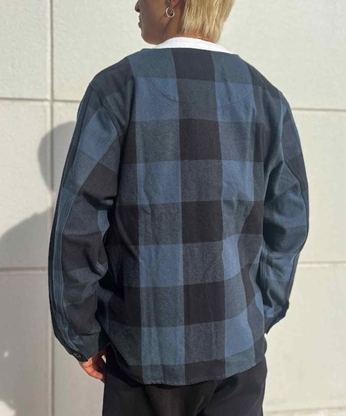 BIG MIKE(ビッグマイク)の「BIG MIKE(ビッグマイク)ヘビーフランネル カーディガン 102336122(シャツ/ブラウス・メンズ・ブルー系その他/ネイビー×ホワイト・L/M)」の4枚目の写真