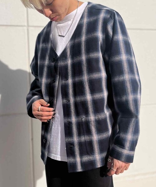 BIG MIKE(ビッグマイク)の「BIG MIKE(ビッグマイク)ヘビーフランネル カーディガン 102336122(シャツ/ブラウス・メンズ・ブルー系その他/ネイビー×ホワイト・L/M)」の7枚目の写真