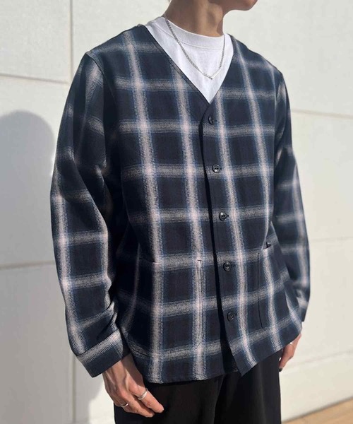 BIG MIKE(ビッグマイク)の「BIG MIKE(ビッグマイク)ヘビーフランネル カーディガン 102336122(シャツ/ブラウス・メンズ・ブルー系その他/ネイビー×ホワイト・L/M)」の6枚目の写真