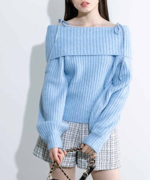 OLIVE des OLIVE（オリーブデオリーブ）の「もちモテオフショルニット 1032050440（ニット/セーター・レディース・オフホワイト/サックスブルー/チャコールグレー・FREE）」の3枚目の写真
