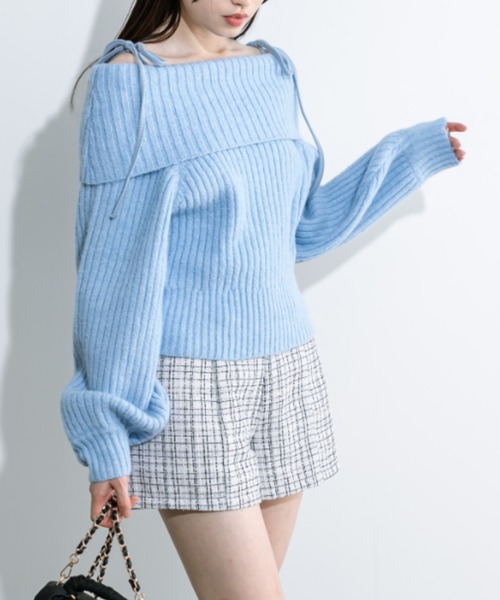 OLIVE des OLIVE（オリーブデオリーブ）の「もちモテオフショルニット 1032050440（ニット/セーター・レディース・オフホワイト/サックスブルー/チャコールグレー・FREE）」の6枚目の写真