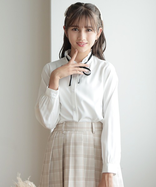 ポンポネット×スコッチハウスのセットアップ+白ブラウス+リボン★卒業式 ポンポネット×スコッチハウスのセットアップ+白ブラウス+リボン