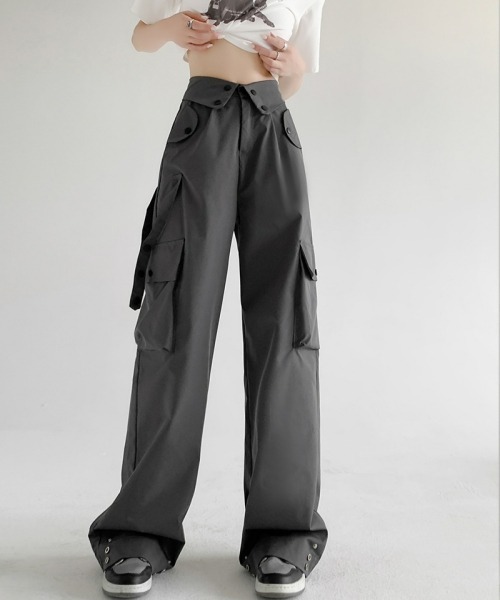 gossip!ロサンゼルス(ゴシップロサンゼルス)の「カジュアルハイウエストパンツ ヴィンテージストレートパンツ カジュアルワークパンツ 日常&シンプル Y2K(カーゴパンツ・レディース・グレー/ブラック/ライトベージュ/ネイビー・M/S)」の3枚目の写真