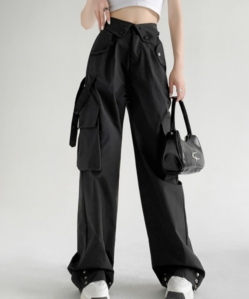 gossip!ロサンゼルス(ゴシップロサンゼルス)の「カジュアルハイウエストパンツ ヴィンテージストレートパンツ カジュアルワークパンツ 日常&シンプル Y2K(カーゴパンツ・レディース・グレー/ブラック/ライトベージュ/ネイビー・M/S)」の2枚目の写真