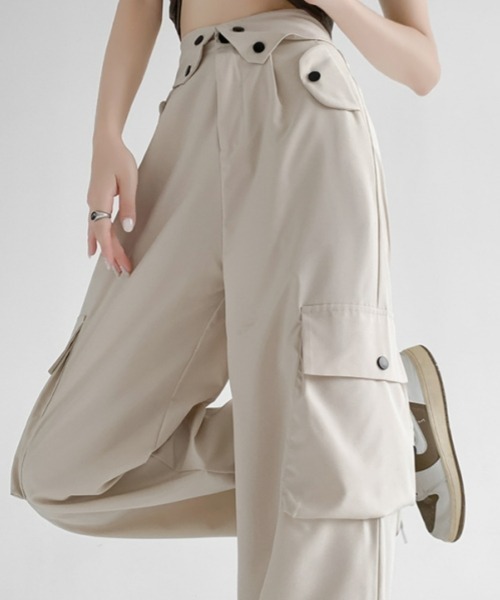 gossip!ロサンゼルス(ゴシップロサンゼルス)の「カジュアルハイウエストパンツ ヴィンテージストレートパンツ カジュアルワークパンツ 日常&シンプル Y2K(カーゴパンツ・レディース・グレー/ブラック/ライトベージュ/ネイビー・M/S)」の5枚目の写真