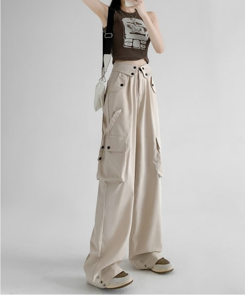 gossip!ロサンゼルス(ゴシップロサンゼルス)の「カジュアルハイウエストパンツ ヴィンテージストレートパンツ カジュアルワークパンツ 日常&シンプル Y2K(カーゴパンツ・レディース・グレー/ブラック/ライトベージュ/ネイビー・M/S)」の6枚目の写真