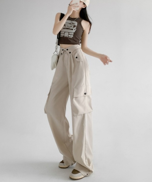 gossip!ロサンゼルス(ゴシップロサンゼルス)の「カジュアルハイウエストパンツ ヴィンテージストレートパンツ カジュアルワークパンツ 日常&シンプル Y2K(カーゴパンツ・レディース・グレー/ブラック/ライトベージュ/ネイビー・M/S)」の7枚目の写真