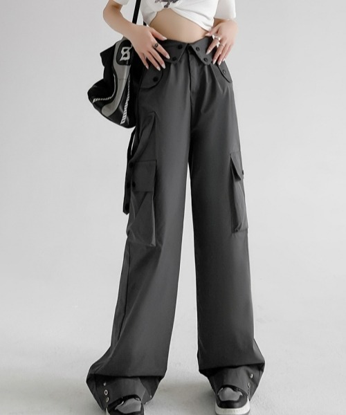 gossip!ロサンゼルス(ゴシップロサンゼルス)の「カジュアルハイウエストパンツ ヴィンテージストレートパンツ カジュアルワークパンツ 日常&シンプル Y2K(カーゴパンツ・レディース・グレー/ブラック/ライトベージュ/ネイビー・M/S)」の13枚目の写真