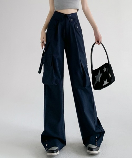 gossip!ロサンゼルス(ゴシップロサンゼルス)の「カジュアルハイウエストパンツ ヴィンテージストレートパンツ カジュアルワークパンツ 日常&シンプル Y2K(カーゴパンツ・レディース・グレー/ブラック/ライトベージュ/ネイビー・M/S)」の15枚目の写真