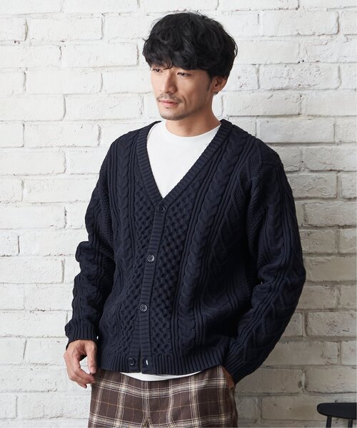 ikka(イッカ)の「【2点セット】らく軽ケーブルカーデインナーセット(カーディガン/ボレロ・メンズ・グレー/ネイビー・L/M/XL/S)」の4枚目の写真