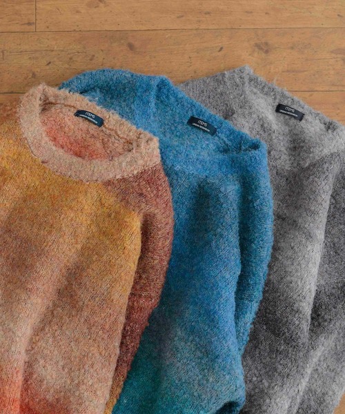 ITEMS URBANRESEARCH(アイテムズ アーバンリサーチ)の「スペースダイ ウール混ブークレニットプルオーバー(ニット/セーター・メンズ・グレー/ブルー/オレンジ・LARGE/MEDIUM)」の12枚目の写真