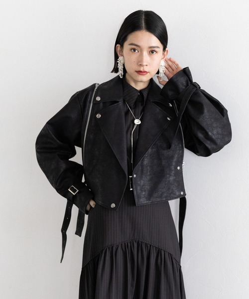 HARE(ハレ)の「フェイクレザージップライダース(HARE)(ライダースジャケット・レディース・アイボリー/ブラック・FREE)」の8枚目の写真