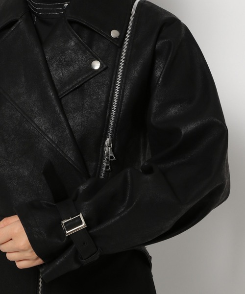 HARE(ハレ)の「フェイクレザージップライダース(HARE)(ライダースジャケット・レディース・アイボリー/ブラック・FREE)」の15枚目の写真