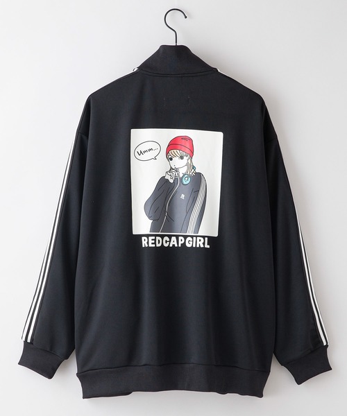 Red Cap Girl(レッドキャプガール)の「【UNIIT × RED CAP GIRL/ユニット×レッドキャップガール】 バックプリントトラックジャケット オーバーサイズ バックプリント ロゴ ワンポイント刺繍 トラックジャケット/ラインジャージ/レディース メンズ(ジャージ・メンズ・ブラック/グリーン/アイボリー・MEDIUM/LARGE)」の1枚目の写真