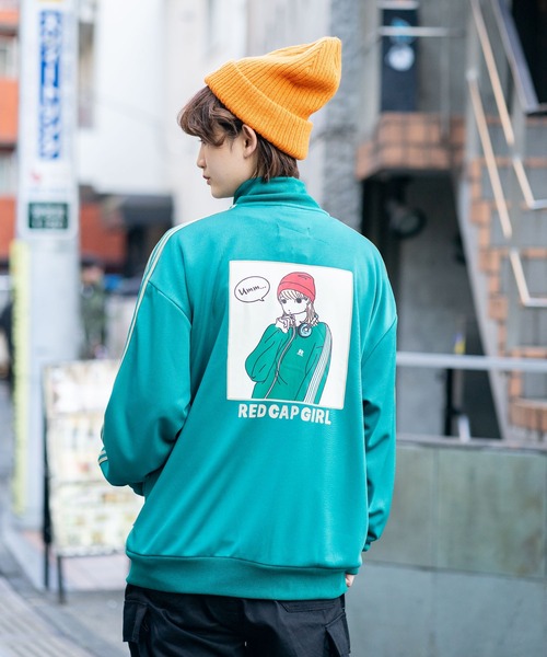 Red Cap Girl(レッドキャプガール)の「【UNIIT × RED CAP GIRL/ユニット×レッドキャップガール】 バックプリントトラックジャケット オーバーサイズ バックプリント ロゴ ワンポイント刺繍 トラックジャケット/ラインジャージ/レディース メンズ(ジャージ・メンズ・ブラック/グリーン/アイボリー・MEDIUM/LARGE)」の6枚目の写真