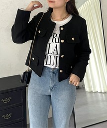 prose verse | 金ボタンツイードジャケット(ノーカラージャケット)