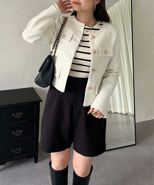 prose verse（プロズヴェール）の「金ボタンツイードジャケット（ノーカラージャケット・レディース・ブラック/オフホワイト・LARGE/MEDIUM）」の20枚目の写真