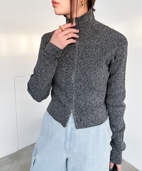 EPIMI E'PIMMY（エピミエピミー）の「【ハンドウォッシャブル】ダブルジップラメリブニット（ニット/セーター・レディース・オフホワイト/グレー/クリーム/ブラック・MEDIUM）」の21枚目の写真