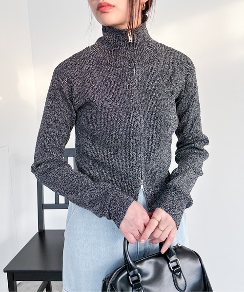 EPIMI E'PIMMY（エピミエピミー）の「【ハンドウォッシャブル】ダブルジップラメリブニット（ニット/セーター・レディース・オフホワイト/グレー/クリーム/ブラック・MEDIUM）」の22枚目の写真