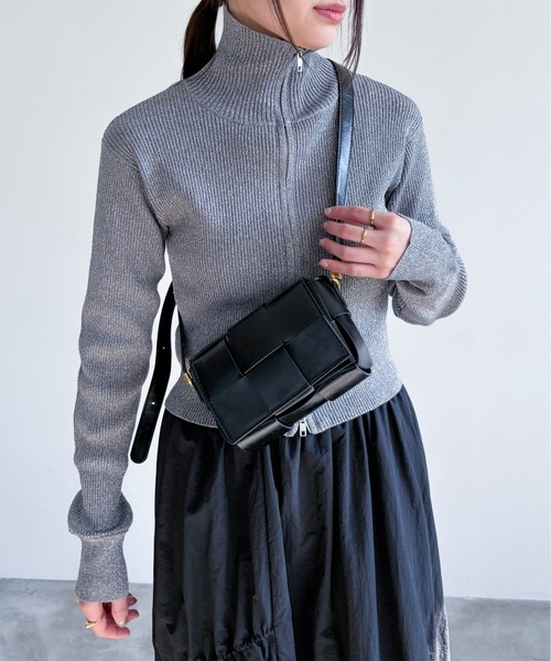 EPIMI E'PIMMY（エピミエピミー）の「【ハンドウォッシャブル】ダブルジップラメリブニット（ニット/セーター・レディース・オフホワイト/グレー/クリーム/ブラック・MEDIUM）」の9枚目の写真