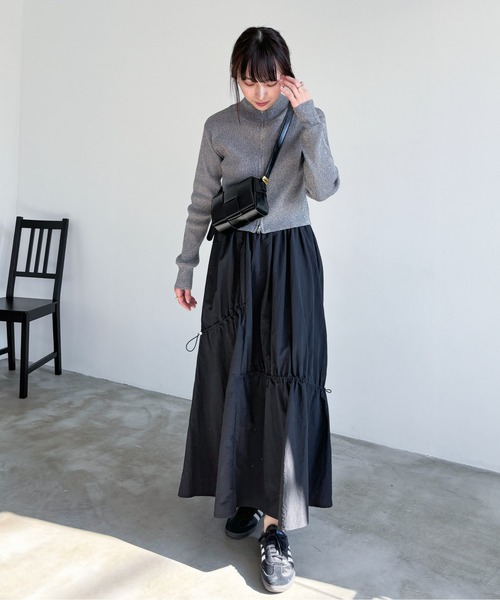 EPIMI E'PIMMY（エピミエピミー）の「【ハンドウォッシャブル】ダブルジップラメリブニット（ニット/セーター・レディース・オフホワイト/グレー/クリーム/ブラック・MEDIUM）」の5枚目の写真