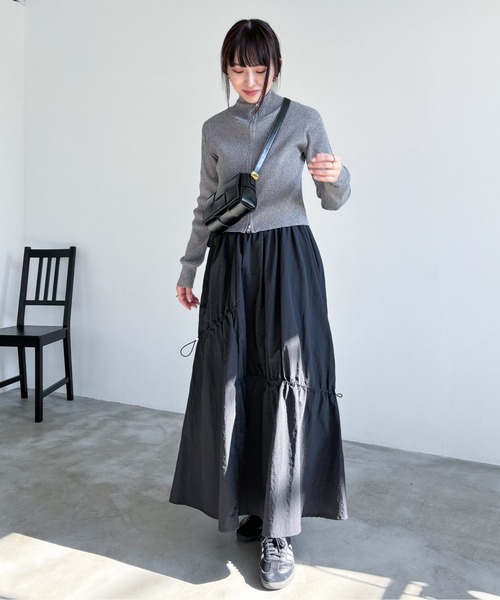 EPIMI E'PIMMY（エピミエピミー）の「【ハンドウォッシャブル】ダブルジップラメリブニット（ニット/セーター・レディース・オフホワイト/グレー/クリーム/ブラック・MEDIUM）」の7枚目の写真