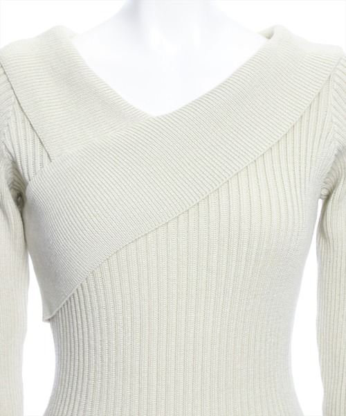 clear（クリア）の「アシンメトリークロスネックニットトップス[オフィスカジュアル 大人 フェミニン]≪再入荷≫（ニット/セーター・レディース・ミント/ピンク/ブラック/サックスブルー/オフホワイト・F）」の20枚目の写真