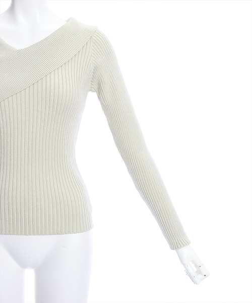 clear（クリア）の「アシンメトリークロスネックニットトップス[オフィスカジュアル 大人 フェミニン]≪再入荷≫（ニット/セーター・レディース・ミント/ピンク/ブラック/サックスブルー/オフホワイト・F）」の14枚目の写真