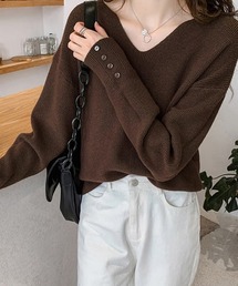 セール】ニット/セーター（ブラウン/茶色系・Vネック）ファッション