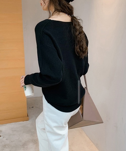 Miniministore(ミニミニストア)の「【新色追加】ニットトップス レディース Vネック長袖(ニット/セーター・レディース・ホワイト/ブラック/モカ/ブラウン/ベージュ/グレー・M/L)」の18枚目の写真