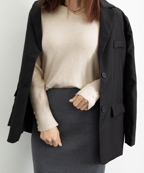 Miniministore(ミニミニストア)の「【新色追加】ニットトップス レディース Vネック長袖(ニット/セーター・レディース・ホワイト/ブラック/モカ/ブラウン/ベージュ/グレー・M/L)」の14枚目の写真